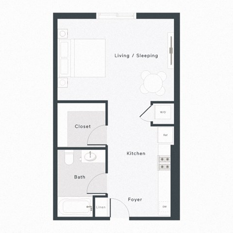Floor plan for studio, 1 bath, 582 sqft